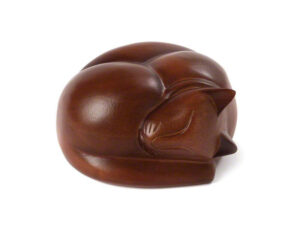 Sleeping Cat Wooden Urn