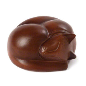 Sleeping Cat Wooden Urn