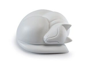 Sleeping Cat Urn In White