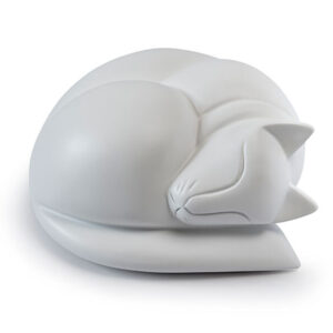 Sleeping Cat Urn In White