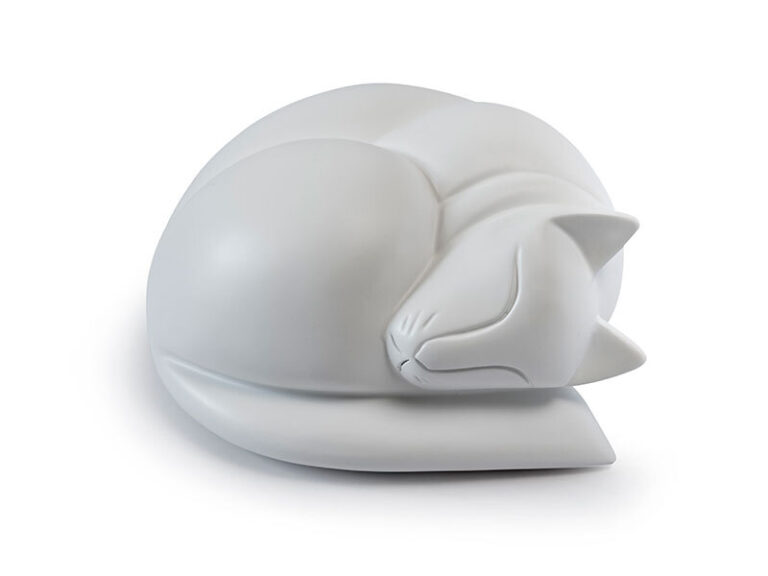 Sleeping Cat Urn In White