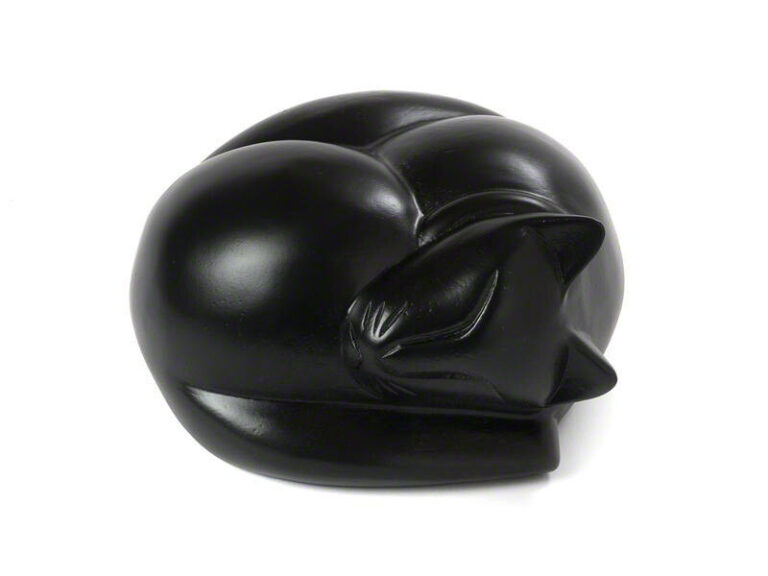 Sleeping Cat Wooden Urn - Black